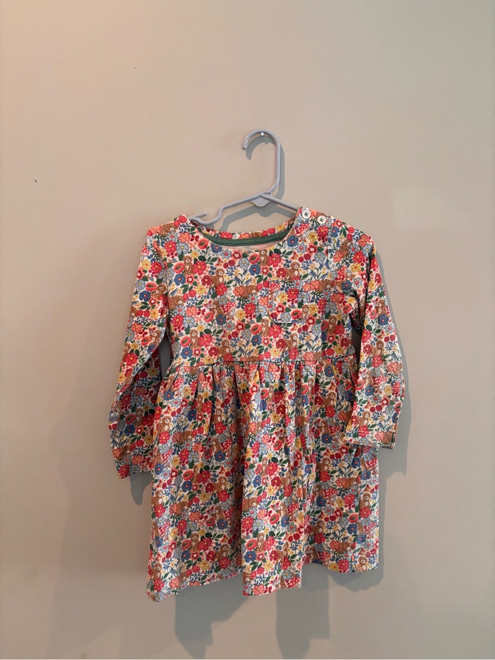 Mini Boden Floral Long-Sleeve Dress - Red, Blue, Yellow
